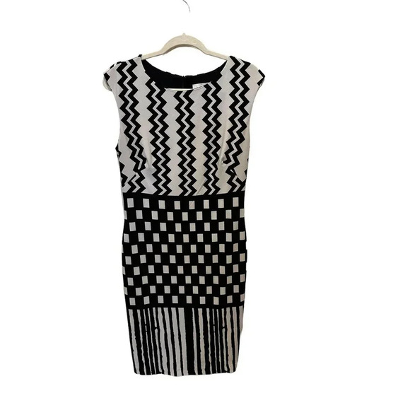 Joseph Ribkoff 171828 Women's White & Black Sleeveless Crew‎ Neck Dress Size 10 - Picture 2 of 6